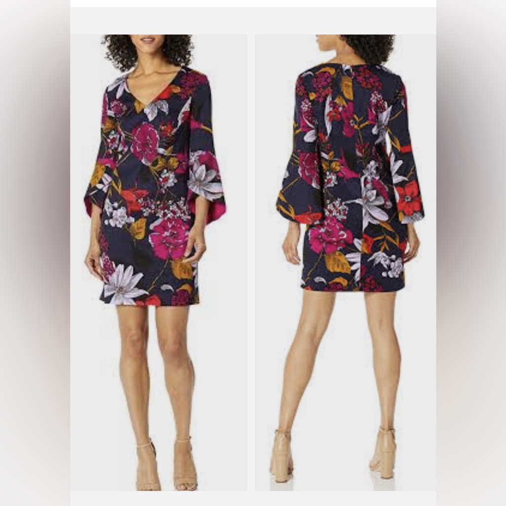Trina Turk Multicolor Floral Long Sleeve Bell Dress